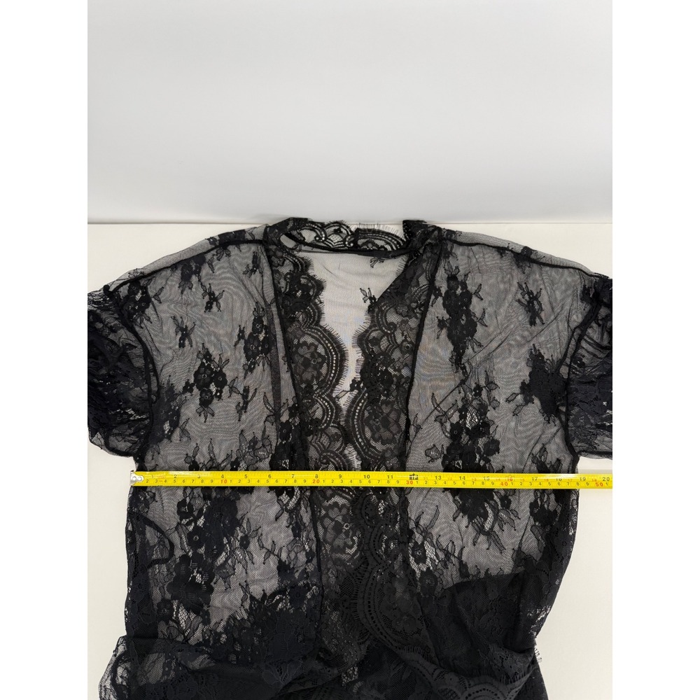 Avidlove Womens Black Floral Lace Sheer Kimono Robe Cover Up Eyelash Trim Sz M - Picture 5 of 9